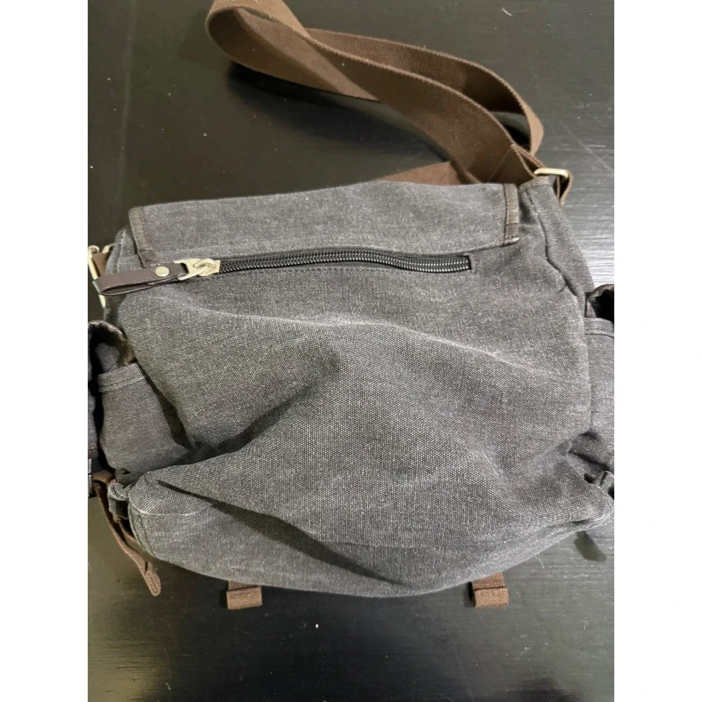 Weplan Canvas Messenger Bag Charcoal Gray Brown Crossbody Travel Satchel